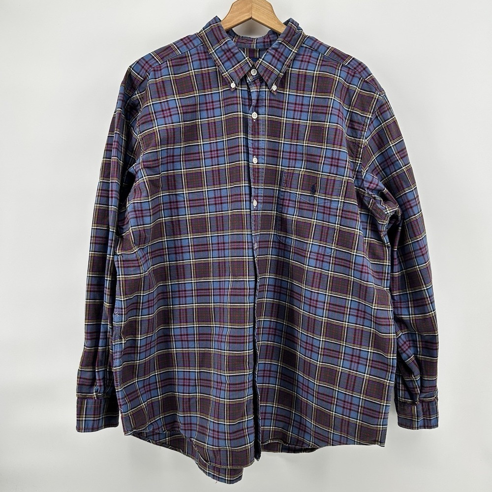 Polo Ralph Lauren Shirt Mens 1XB Big Blue Red Plaid Button Up Blue Pony Preppy